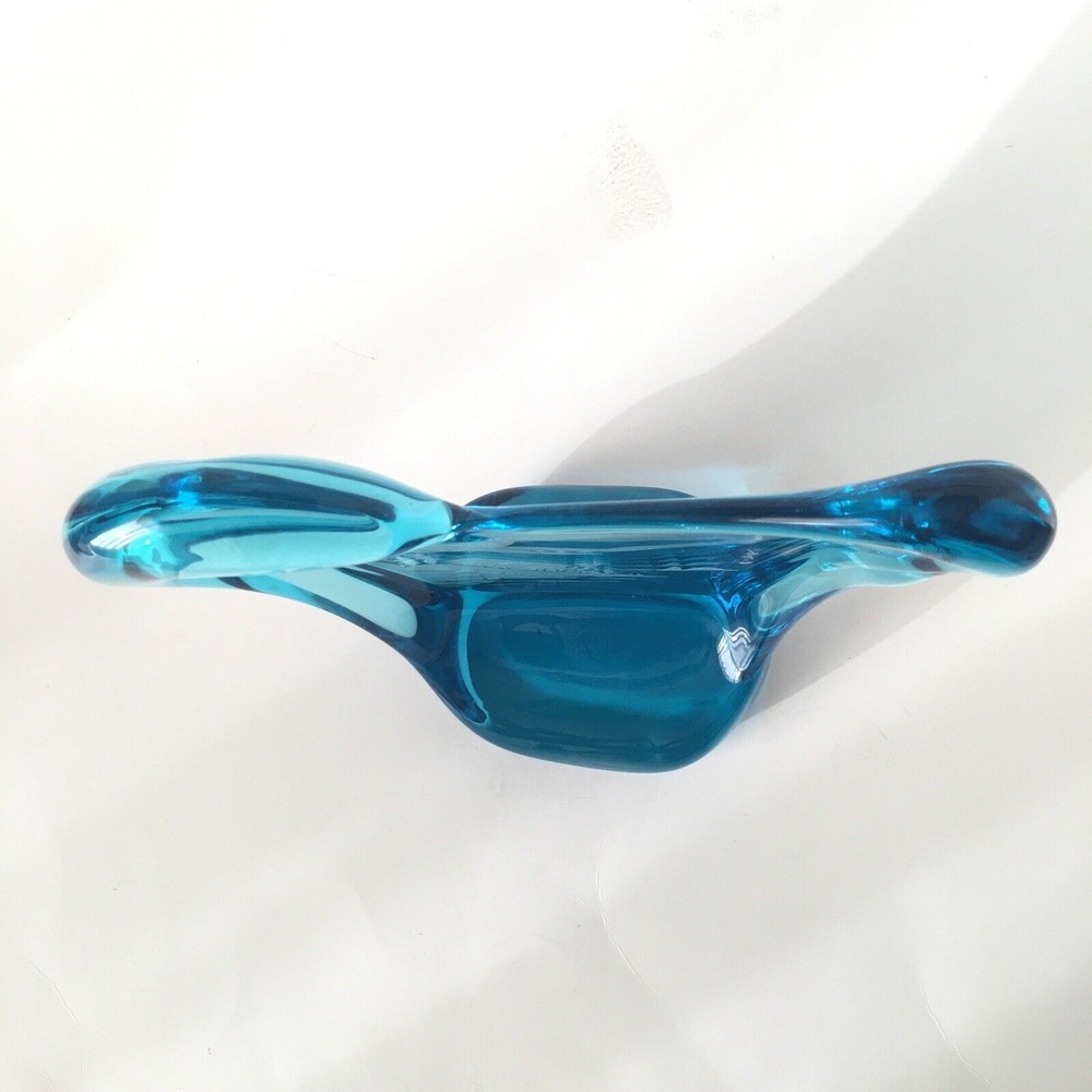 Blue Art Glass Etched Outdoor Scenery Stunning Unknown Artist - Picture 13 of 16